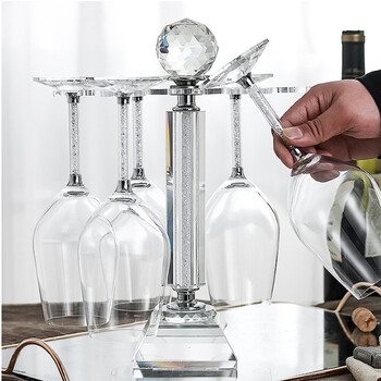 Kbox crystal glass upside-down cup holder rotating wine cabinet decoration rack goblet red wine glass home set decanter 6 white diamond cups + cup holder
