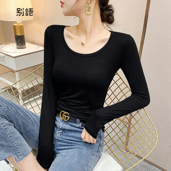 Other words, black long-sleeved bottoming shirt for women in spring and autumn, new solid color round neck t-shirt, stylish slim modal thin inner top, black modal style xl (112-125 pounds)