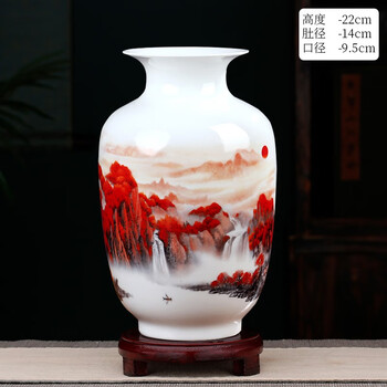 Ziqi jingdezhen ceramics hongyun dangtou three-piece set of vases, new chinese style living room wine cabinet, office decorations, lucky dangtou winter melon bottle + wooden base 25cm