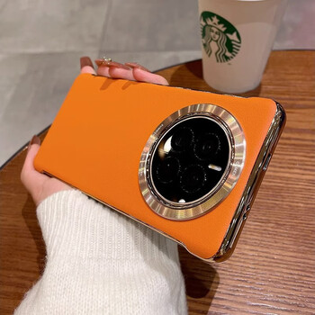 Suitable for huawei mate50pro mobile phone case, plain leather, borderless mate40pro, new anti-fall mt30, high-end leather style, men and women, xiaguang orange, light luxury plain leather, borderless design, huawei mate50pro