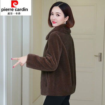Pierre cardin 2025 new women's lamb wool jacket women's fur one-piece granular velvet lamb plush jacket women brown s suitable for 85-100 catties