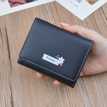 Shu guo er new women's wallet short wallet female student thin fashion simple large capacity folding soft wallet small wallet black