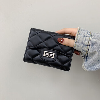 Woodpecker (tucano) spring new wallet women's 2024 new fashionable and versatile korean style diamond short clutch bag black