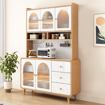 Muxituo sideboard integrated wall cabinet modern simple wine cabinet japanese living room kitchen multi-functional storage storage cupboard 100*40*200 rounded corners three doors log + white