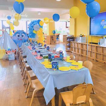 Monkey dafu disposable tablecloth plastic peva printing birthday party christmas tablecloth thickened plastic rectangular plain blue 137*274cm 1 piece
