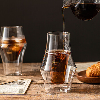 Chomu hand brewed coffee cup double layer transparent glass cup design niche coffee tasting cup sharing cup water cup double layer hand brewed cup (narrow mouth)