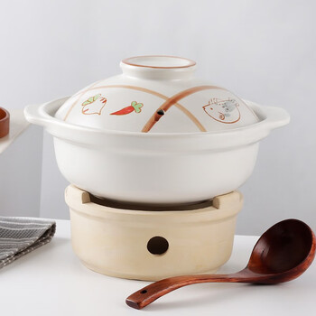 Nuolikes ceramic casserole alcohol stove pot chinese small hot pot dry pot hotel heating dry roasting casserole home set flat pot 21.5x6.2cm + three-legged alcohol stove 8 inches