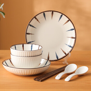 Kagawaya japanese tableware set household underglaze colored bowls and dishes set for two, 8 elegant lines