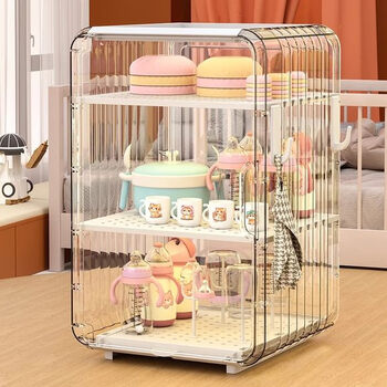 Shantou lincun bottle storage box, baby tableware storage box, food supplement tool, breast pump storage, baby-specific dust-proof drain rack, tall 3-layer aisha white drain bracket + drawer-type drain tray, plus a pair of hooks