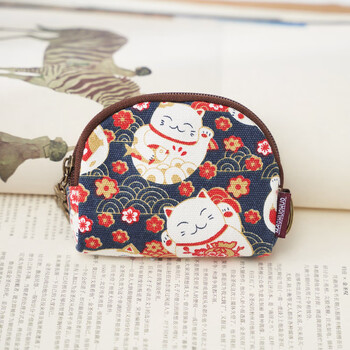 Shu guo er coin purse women's mini cute shiba inu korean key storage fabric canvas bag student wallet black lucky cat (japanese style) shell