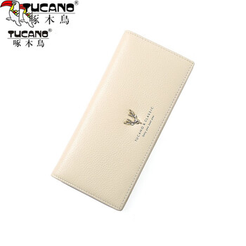Woodpecker (tucano) genuine leather long women's wallet 2024 new gift box first layer cowhide two-in-one card holder off-white (official flag)