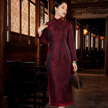 Xiyue 2025 winter new chinese style silk jacquard quilted long cheongsam dress to celebrate the new year's mother-in-law dress picture color 2xl (weight 125~135)
