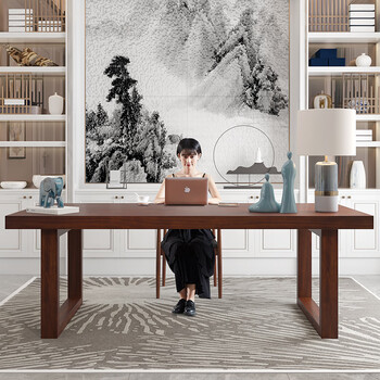 Yichao new chinese style desktop computer desk desk office desk all solid wood household simple study table workbench length 160*width 70*height 75 board thickness 7.5cm wood wax oil