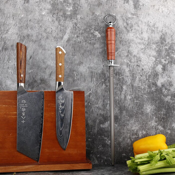 Shibazi makes 12-inch sharpening stick high carbon steel household butchery hand-held fine-grained sharpening stick sharpening tool tool 12 sharpening stick