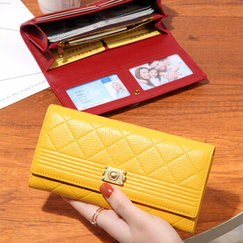 Sephoron yellow lucky leather long wallet women's small fragrance style 2026 new dual photo slot wallet large capacity for mobile phones yellow dc5a561405