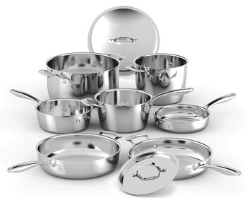 Nuwave 9-piece stainless steel kitchenware set, three-layer composite structure, universal for induction cooker and oven
