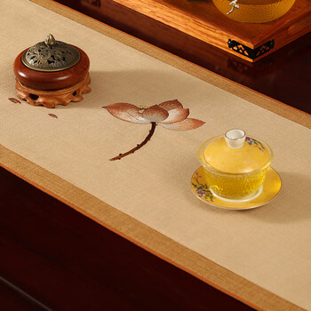 Gvilmon new chinese style table flag zen coffee table tablecloth dining table table mat long strip of fabric modern simple tv cabinet cover towel custom-made june spring cotton and linen beige 35*270cm (suitable for table length 2.0-2.1 meters)