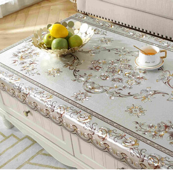 Cypress woven cover opaque coffee table tablecloth waterproof and oil-proof no-wash anti-scalding table mat plastic coffee table mat home living room coffee table cloth flower love silver 90*150 cm (universal for coffee tables and dining tables)