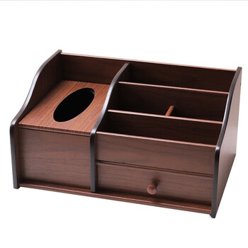 Kluot wooden tissue box living room coffee table remote control storage box creative paper box home multifunctional desktop office multifunctional tissue box walnut color