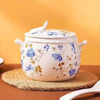Youlaifu bird's nest stew pot ceramic with lid water-proof steamed egg bowl household inner tank steam soup pot stew pot single lid orchid 0.45l