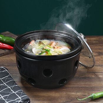 Jingchen ceramic casserole hotel alcohol stove pot dry pot heating small hot pot pot insulation alcohol heating stew pot hot dish pot black 1000ml diameter 22cm