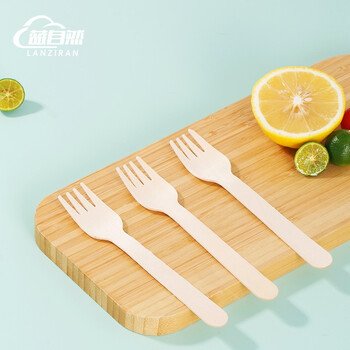 Blue natural disposable fork fruit fork wooden fork 100pcs/pack cake dessert fork biodegradable tableware fork