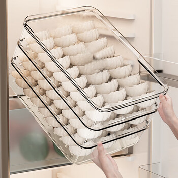 Home story large capacity refrigerator dumpling box food grade anti-adhesion thickened dumpling storage box frozen dumplings and wonton crisper box transparent dumpling box with lid 3 pack 1 layer