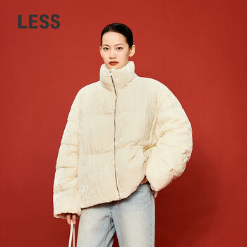 Less winter short fashionable textured down jacket velvet stand collar loose short down jacket 2obc10920 123 milky white s