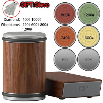 Tanbeiman roller sharpener quick sharpening stone household multifunctional kitchen knife roller sharpener roller sharpener tungsten steel cylindrical roller wood color knife sharpener + 4 grooves oil + 2 gold pieces