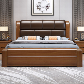 Maya yue walnut bed solid wood double bed chinese modern simple light luxury big bed master bedroom soft furniture wedding bed walnut bed 1800*2000mm frame model