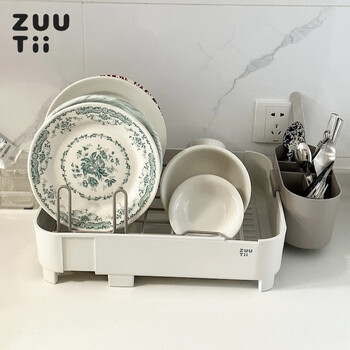 Zuutii canadian drain rack kitchen retractable dishware and chopsticks storage rack sink multi-functional tableware storage box cold ash telescopic and removable