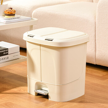 Beishan household classified trash can large covered office paper basket large capacity dry and wet separation kitchen food waste bucket 20 liters double lid double inner bucket cream white