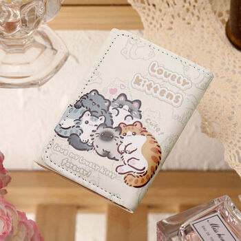 Cute and cute new cat and dog cartoon tri-fold wallet for girls with high appearance and cute small coin purse card bag for female students and children's wallet dui dui cat