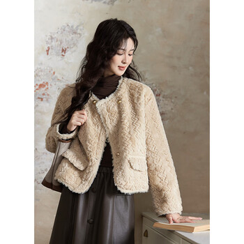 Mystery xiao xiangfeng imitation rabbit fur lamb wool coat 2025 winter fur one-piece thickened warm long sleeves apricot coat m