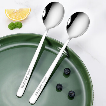 Maxcook 316l stainless steel spoon large thickened spoon round bottom dinner spoon rice spoon spoon 2 pack mcgc0200 (natural color)