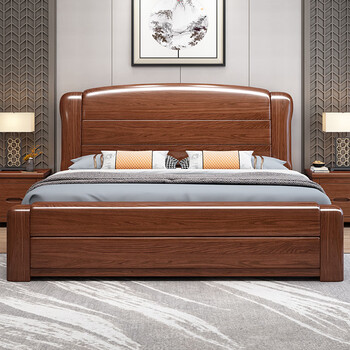 Maiyayue bed walnut solid wood bed double bed chinese modern minimalist wedding bed large bed light luxury master bed furniture walnut bed + 2 cabinets 1800*2000mm frame style