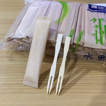 Ulknn bamboo fruit fork cake fork individually packaged small fork disposable fruit pick natural bamboo sushi fork signature kraft paper individually packaged 2 pieces in bags total 200 pieces
