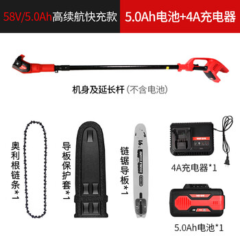 Yat 58v brushless electric high branch saw, rechargeable high-altitude branch pruning saw, telescopic extension rod chain saw, high battery life and fast charging, 5ah battery_4a charger