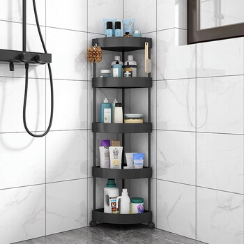 Nifeng bathroom rack floor-standing toilet corner storage tripod bathroom daily necessities bathroom bathroom shelf large athens black-five layers mobile version