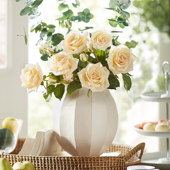 Harbor house american-style home fake flower decoration, simulated flower ornaments, high-end rose living room bouquet, silk flower gift, cassie three branches of simulated velvet-colored hand roses/branch