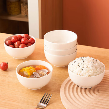Youlaifu ceramic bowl white porcelain chinese small bowl household 4.5-inch rice bowl soup bowl noodle bowl set 6 pieces
