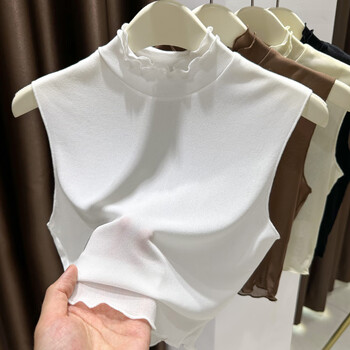 Ji yafu short lace bottoming shirt sleeveless vest for women autumn and winter fungus inner shirt half turtleneck mesh fake collar versatile white m
