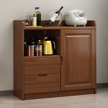 Wucheng solid wood sideboard microwave cabinet home living room wall large capacity cabinet cupboard multi-functional storage rack wine cabinet 1 meter walnut color