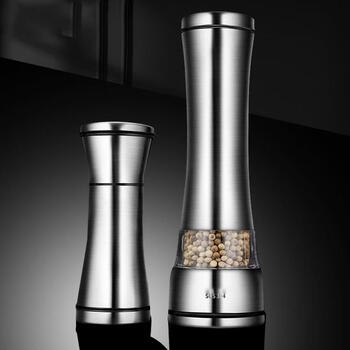 Fu xifeng pepper grinder household manual stainless steel freshly ground sea salt pepper seasoning bottle black pepper grinding bottle short 304 head + abs bottom