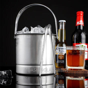 Dashinglass thickened portable ice bucket ice cube bucket stainless steel bar service ice bucket foreign wine bucket ktv ice storage bucket ice bucket + ice clip