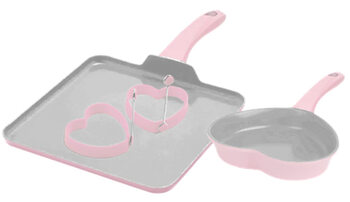 Paris hilton pink ceramic non-stick four-piece breakfast set, heart-shaped omelette ring, square frying pan