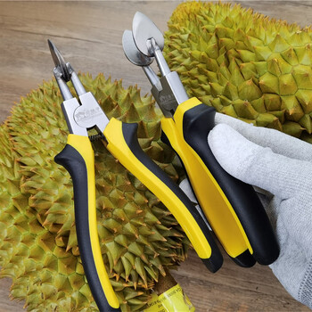 Yiji durian opening tool, durian peeling knife, pliers opener, fruit shop special fruit knife, durian opening tool, nickel-plated, durian opening pliers, yellow and black, long handle, no b