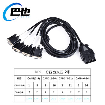 Baye car obd adapter cable 4 db9 to obd2 detector cable serial rs232 diagnostic tool gateway connection cable definition 5 2 meters by-od94d5