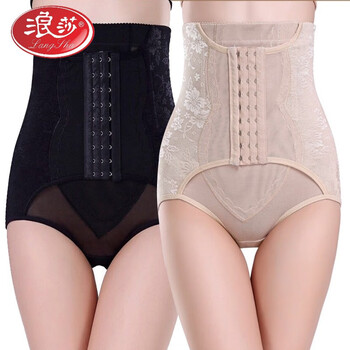 Langsha two-pack, three-row high-waisted tummy control pants, postpartum tummy control panties, women's butt lifting and body shaping pants, black skin tone, one piece each, l 96-115 pounds