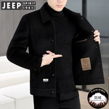 Jeep spirit woolen woolen coat men's short double-sided woolen coat 2025 autumn and winter new men's thickened woolen jacket black style 180/xl 130-150 catties